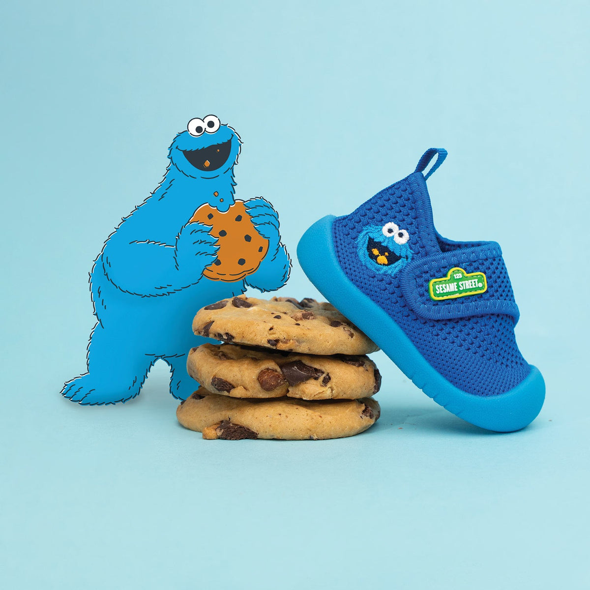 Duckies Velcro Cookie Monster Blue